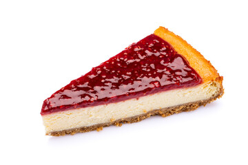  Delicious dessert raspberry cheesecake on white background
