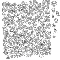 set of smiling faces illustration vector hand drawn isolated on white background