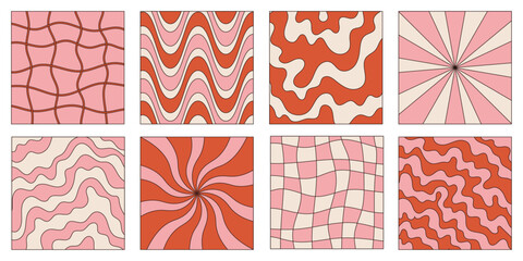 Groovy lovely Valentines day  Funky backgrounds, pattern and texture in retro 60s 70s cartoon style. 
