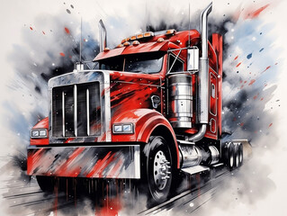 semi truck illustration vintage retro watercolor wallpaper