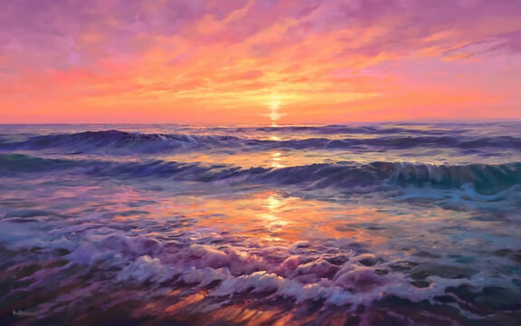  a wavy background inspired by the tranquil waves of a sunset-lit beach. Explore warm tones such as oranges, pinks, and purples to evoke a sense of peace and relaxation.
