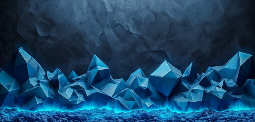 Icy blue geometric shapes resembling shards of glass on a textured background.