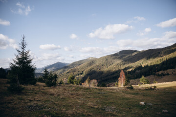 landscape of autumn mountains. a village in the mountains. tourism in the mountains. autumn Carpathians. the beauty of the Ukrainian Carpathians