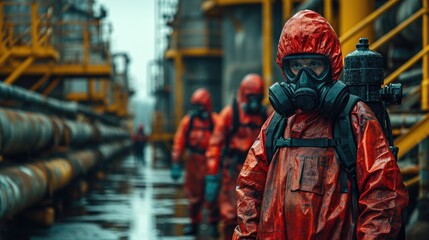 Fototapeta na wymiar A Hazardous Material (Hazmat) Team Responding to a Chemical Spill in an Industrial Setting