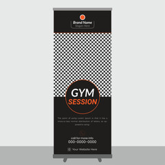 GYM Roll Up Banner Design and template with mockup full editable file standee design template roll up banner template roll up mockup
