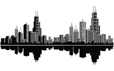 skyline vector, city building black and white