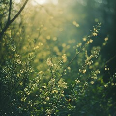 Nature, landscape. Forest, glade, grass, flowers, natural landscape. Photowallpaper.