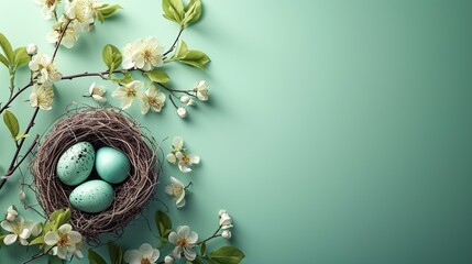 happy easter concept with easter eggs and tulips - obrazy, fototapety, plakaty
