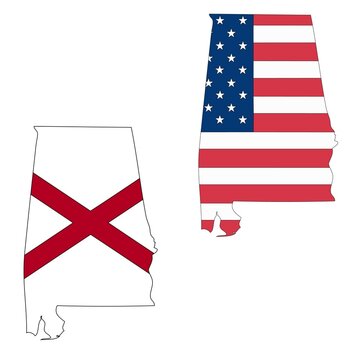 Outline of a map of the U.S. state of Alabama  with a flag