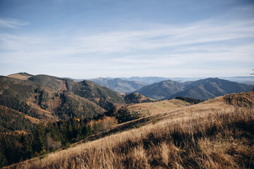 landscape of autumn mountains. a village in the mountains. tourism in the mountains. autumn Carpathians. the beauty of the Ukrainian Carpathians