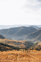 landscape of autumn mountains. a village in the mountains. tourism in the mountains. autumn Carpathians. the beauty of the Ukrainian Carpathians