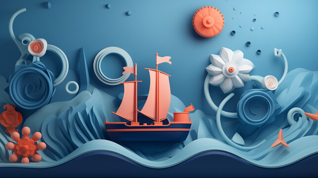 Cute 3D ship illustration