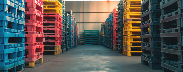 Industry plastic pallet stacked at factory warehouse