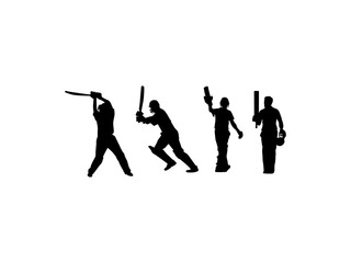 Cricket player silhouette. Batsman is hitting different shots in various tournaments and leagues. Cricket tournament, World Cup, Asia Cup icons, Poster, banner, flyer, and sticker design ideas.