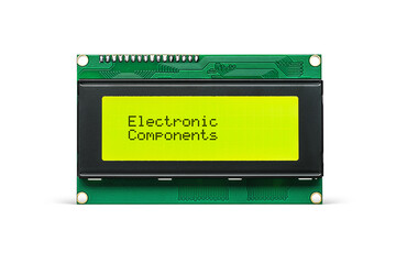 Monochrome character LCD display isolated. Electronic Components text. Transparent PNG image.