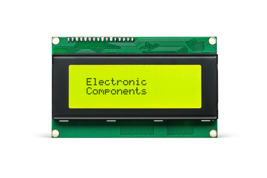 Monochrome character LCD display isolated. Electronic Components text. Transparent PNG image.