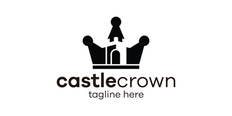 logo design combination of castle shape with crown, negative space logo design.