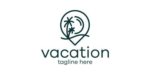 logo design combining the shape of a pin map with a palm tree, vacation logo design.