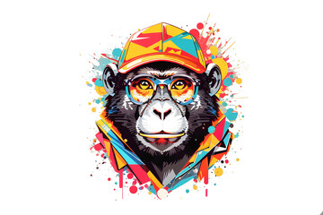 monkey colorful shades highly on transparent background, created by ai generated