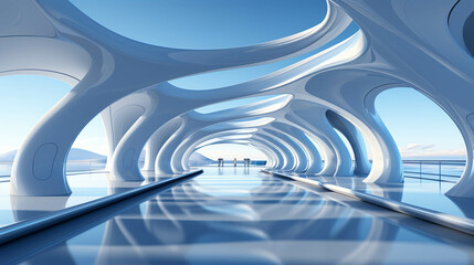 Futuristic architecture with spacious walkways.