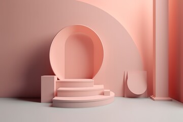 Pedestal podium display. Minimal scene with podium and abstract background. 3d shape for products display presentation. Pastel minimal wall scene, Studio room.