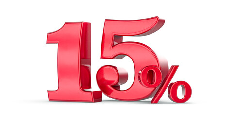 15 percent 3d rendering red metal discountWith White Background