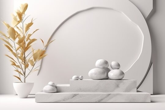 Pedestal podium display. Minimal scene with podium and abstract background. 3d shape for products display presentation. Pastel minimal wall scene, Studio room.