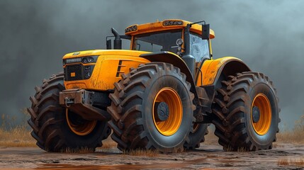 3d farm tractor on a blurred background. Generative AI