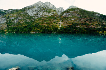 Norway landscape with mountains and lake