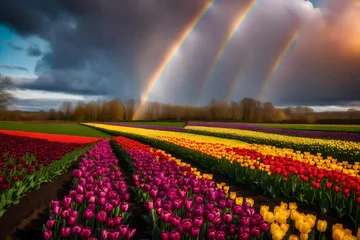 Foto op Plexiglas field of tulips and rainbow © azka