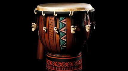 Illuminated with warm light, the traditional painted drum stands out with its unique handcraft and cultural pattern.