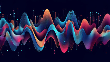  a dynamic wavy background that mimics the visual representation of sound waves. Experiment with bold colors and varying frequencies to create a sense of movement and rhythm. - obrazy, fototapety, plakaty