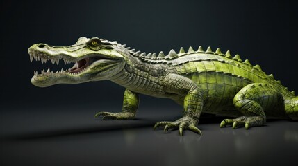 Obraz premium 3D Illustration of a green American alligator tail isolated on grey background, depiction of American crocodile.