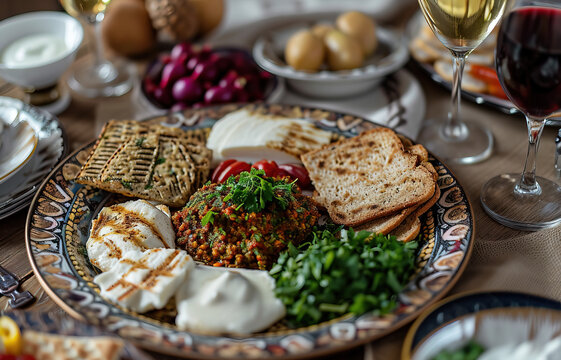 Close-up  of Seder Plate
