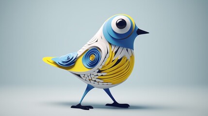 Adorable Blue and Yellow Bird in 3D Animation Style for Wildlife and Nature Designs