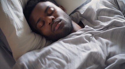 African American Man Sleeping Soundly in His Apartment Bed