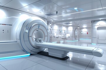 A large white MRI machine in a hospital room. Generative AI - obrazy, fototapety, plakaty