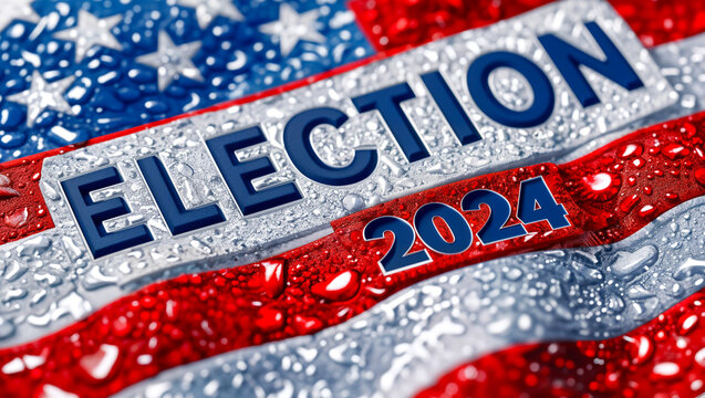 A flag with the inscription "ELECTION 2024" and small raindrops on it