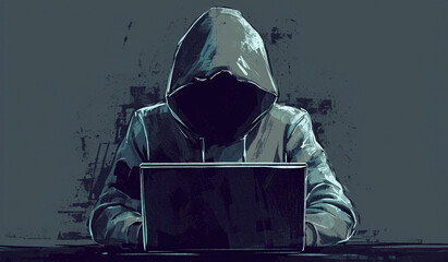 Hacker with laptop illustration Internet security - obrazy, fototapety, plakaty