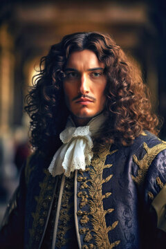 Louis XIV walking around palace Versailles close to Paris (generative AI)