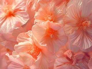 Floral background of delicate flowers, peach fuzz, color of the year 2024