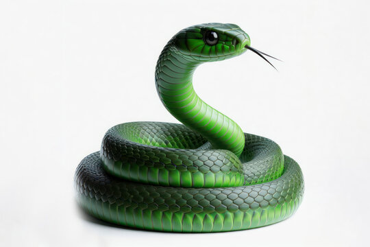 Green Water snake isolated on solid white background. ai generative