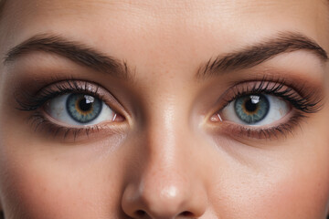 Obraz premium Iris shot with eyes and eyelashes close-up, Beautiful woman with makeup, professional advertising