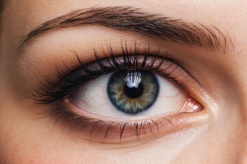Fototapeta premium Iris shot with eyes and eyelashes close-up, Beautiful woman with makeup, professional advertising