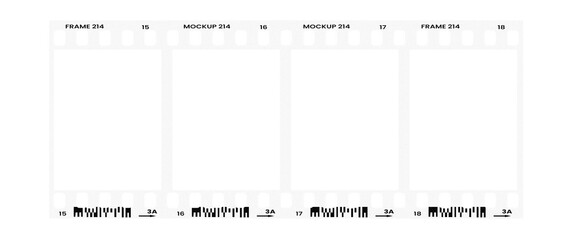 Camera transparent film strip mockup, isolated on white background template frame, real high-res 35mm photo scan analogue sheet negative - obrazy, fototapety, plakaty