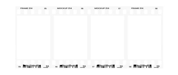 Fotobehang Camera transparent film strip mockup, isolated on white background template frame, real high-res 35mm photo scan analogue sheet negative © Print