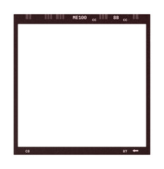 Camera transparent film strip mockup, isolated on white background template frame, real high-res 35mm photo scan analogue sheet negative
