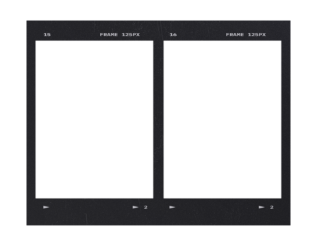 Camera transparent film strip mockup, isolated on white background template frame, real high-res 35mm photo scan analogue sheet negative