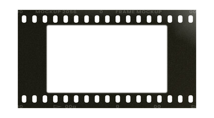Camera transparent film strip mockup, isolated on white background template frame, real high-res 35mm photo scan analogue sheet negative
