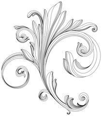 Hand drawn baroque decorative element filigree calligraphy for design.